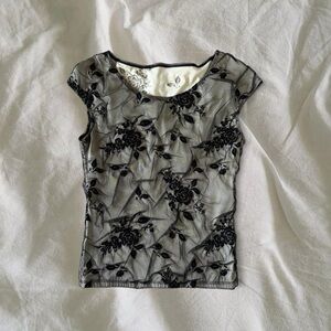 Black Floral Mesh Short Sleeve Tee